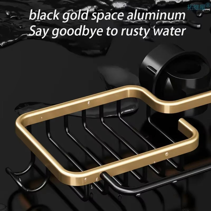 Kitchen Organizer Faucet Shelf Gold Non-Perforated Space Aluminum Sink Sponge Wipe Draining Hanging Basket Bathroom Accessories