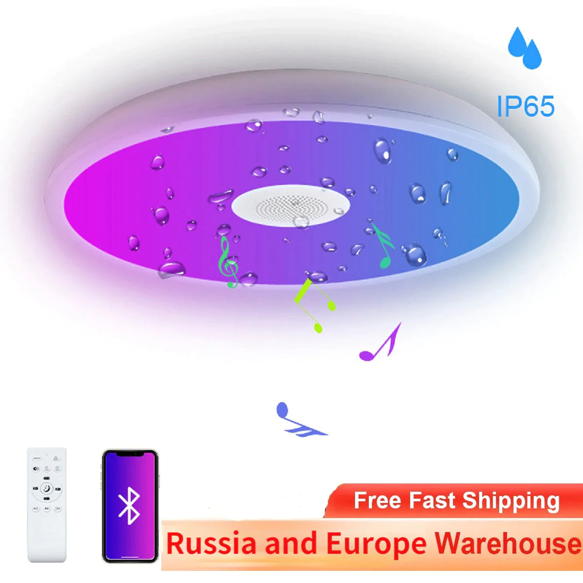 Smart LED Music Ceiling Light IP65 Waterproof Ceiling Lamp with Bluetooth Speaker RGB Remote Control Lights Fixtures Lamparas