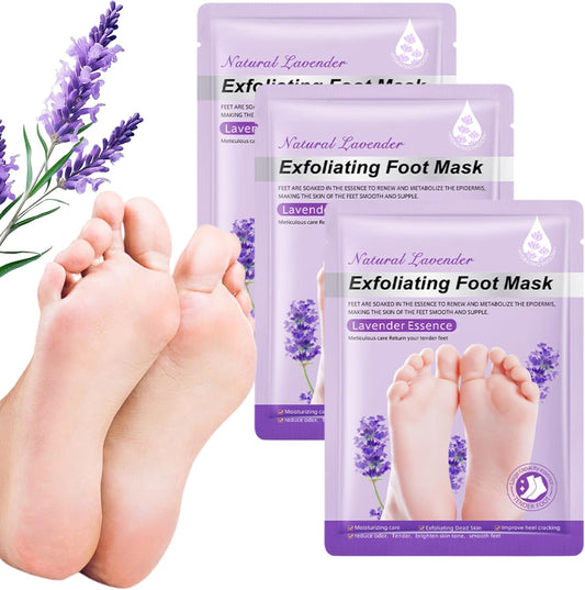 3 Pairs Foot Mask - Foot Peel Mask - Foot Peel Mask for Hard Skin - Lavender Foot Mask Peel - Feet Peeling Mask - Moisturising Socks - Foot Mask Socks - Nourish Exfoliate