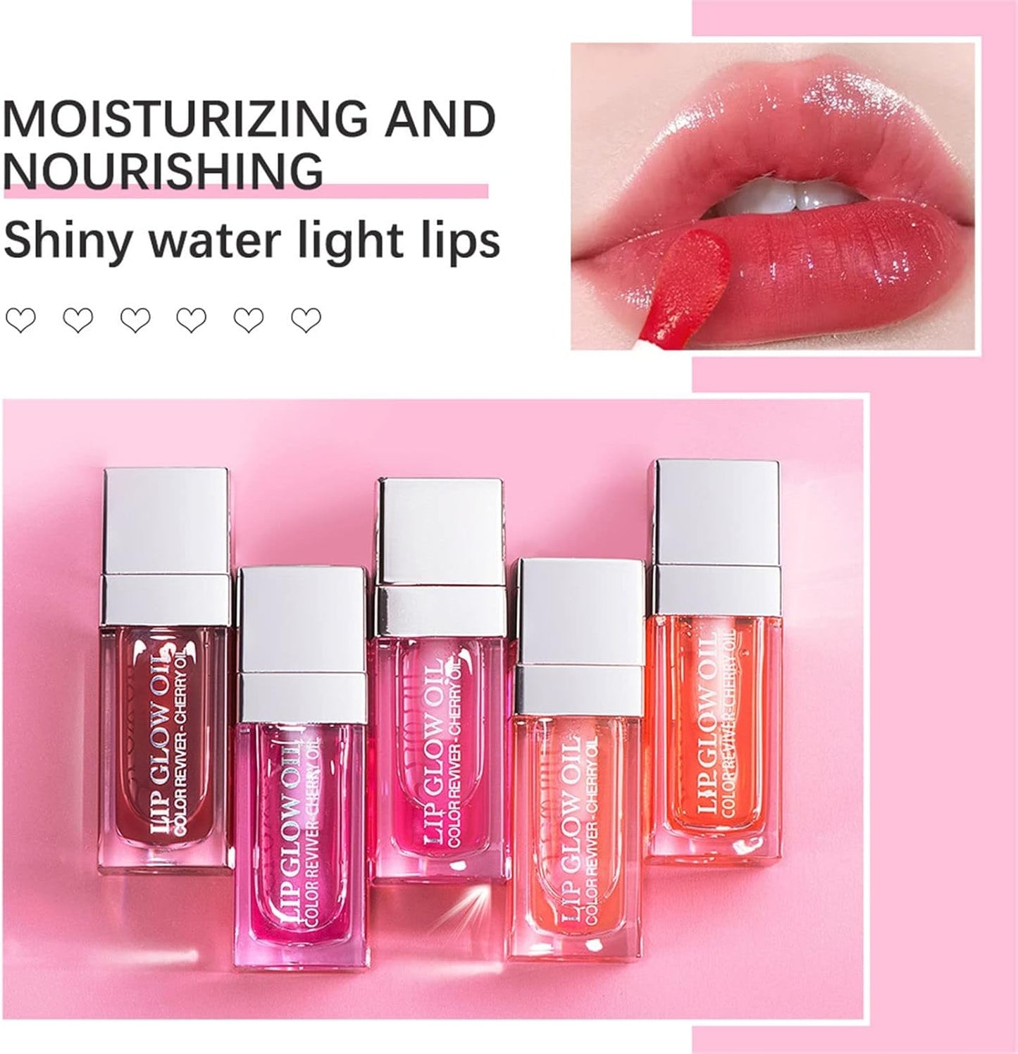 Lip Gloss Plumping Lip Oil Tinted, Moisturizing Lip Oil Long Lasting Nourishing Lip, Hydrating Lip Gloss Tint Lipstick for Women, Glitter Shine Liquid Lipstick Lip Glaze Makeup (Pink, One Size)